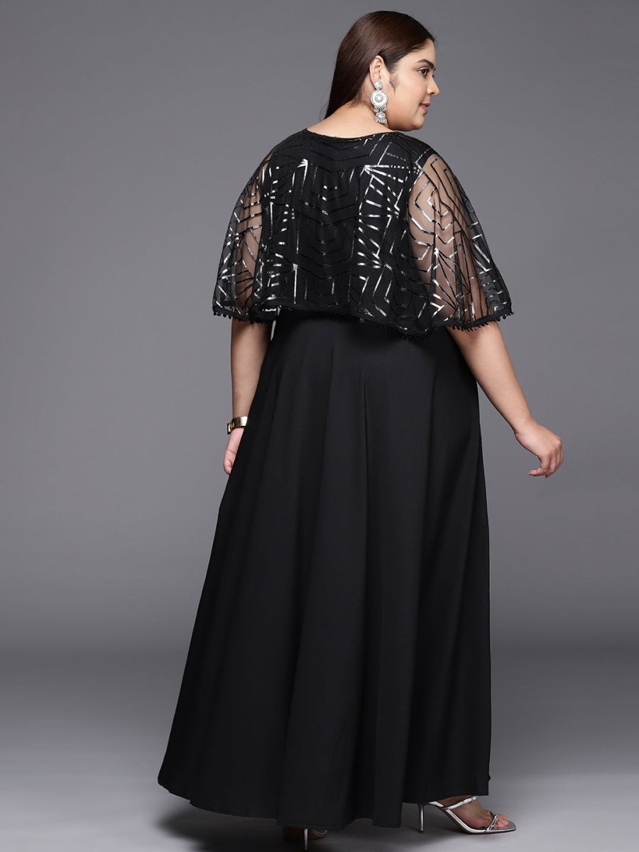 Ahalyaa Plus Size Geometric Print Crepe Layered A-line Maxi Ethnic Dress
