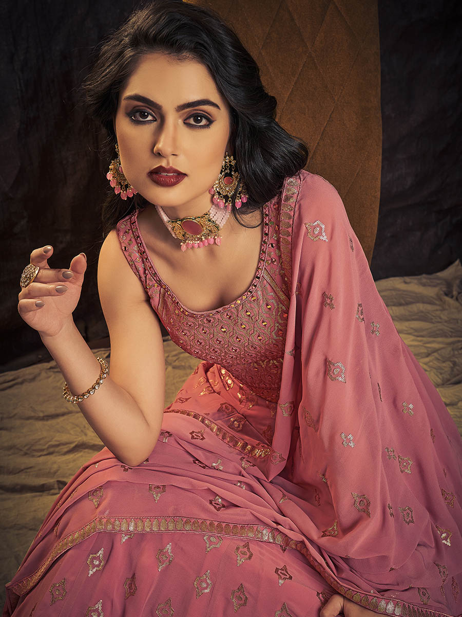 Myra Pink Real Georgette Designer Gown Style Suit