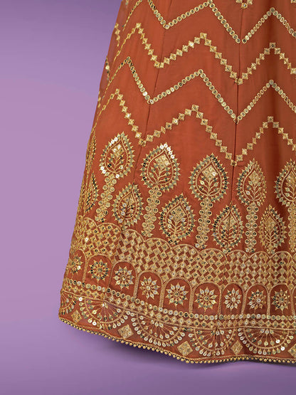 Myra Orange Georgette Embroidered Designer Lehenga