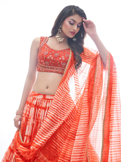 Myra Red Jaquard Embroidered Designer Lehenga