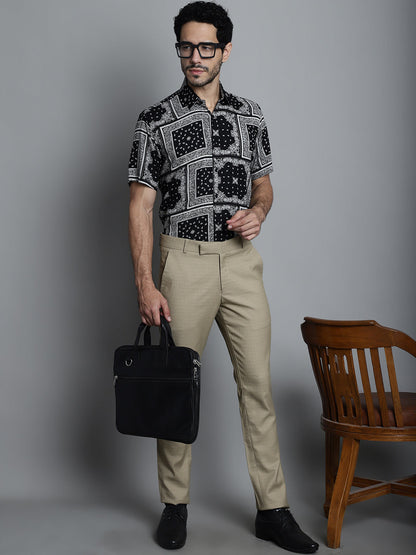 Jainish Men's Paisley Printed Formal Shirts - Black