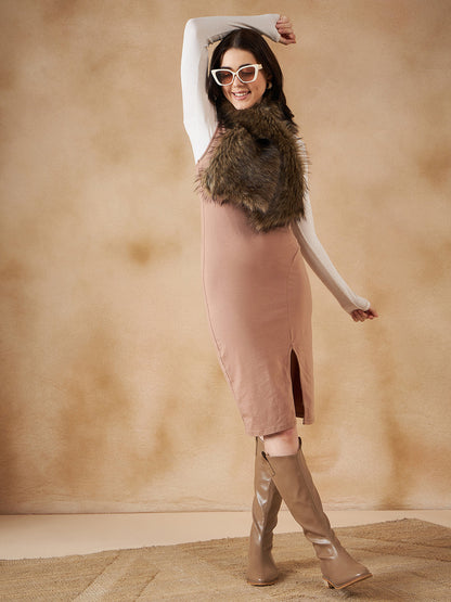 InWeave Women's Beige Print Faux Fur Neck Warmer