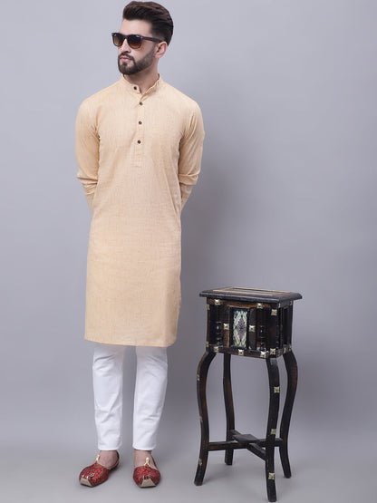 Even Apparels Yellow Pure Cotton Kurta With Band Collar