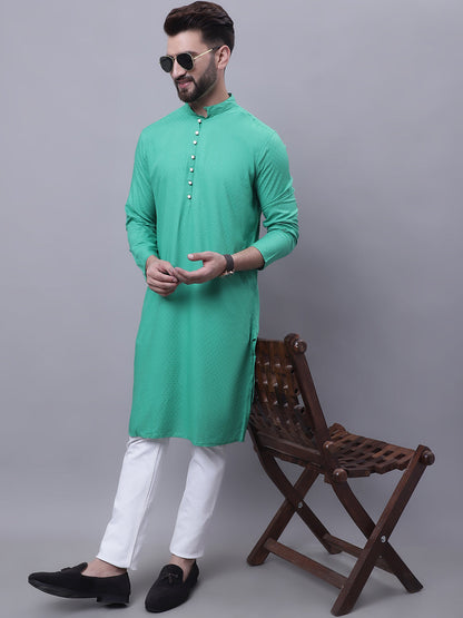 Even Apparels Green Kurta With Band Collar