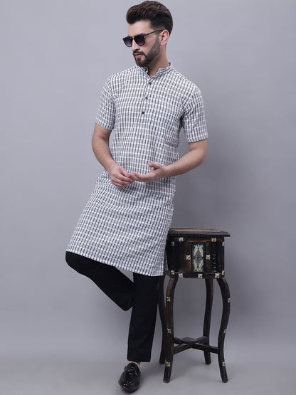 Even Apparels Multi Pure Cotton Short Sleeves Kurta With Band Collar