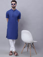 Even Apparels Blue Pure Cotton Short Sleeves Kurta With Band Collar