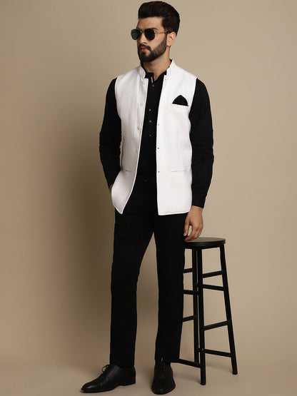 Even Apparels Men's White Mandarin Collar Waistcoat