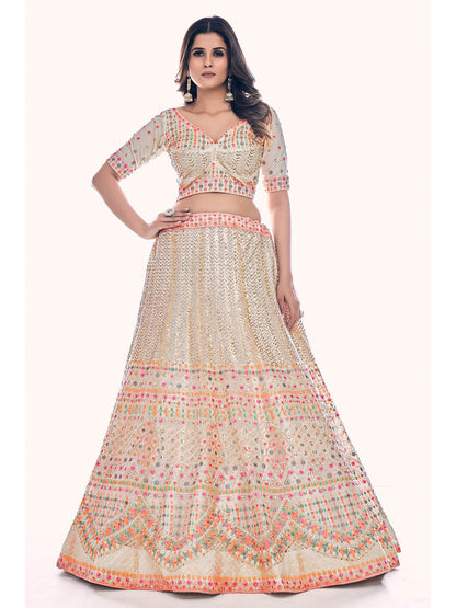 Myra White Soft Net Embroidered Designer Lehenga Choli
