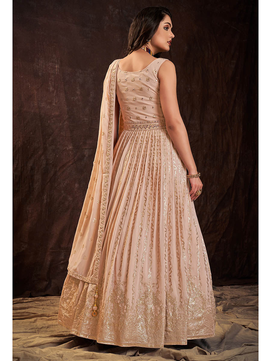 Myra Peach Real Georgette Designer Gown Style Suit