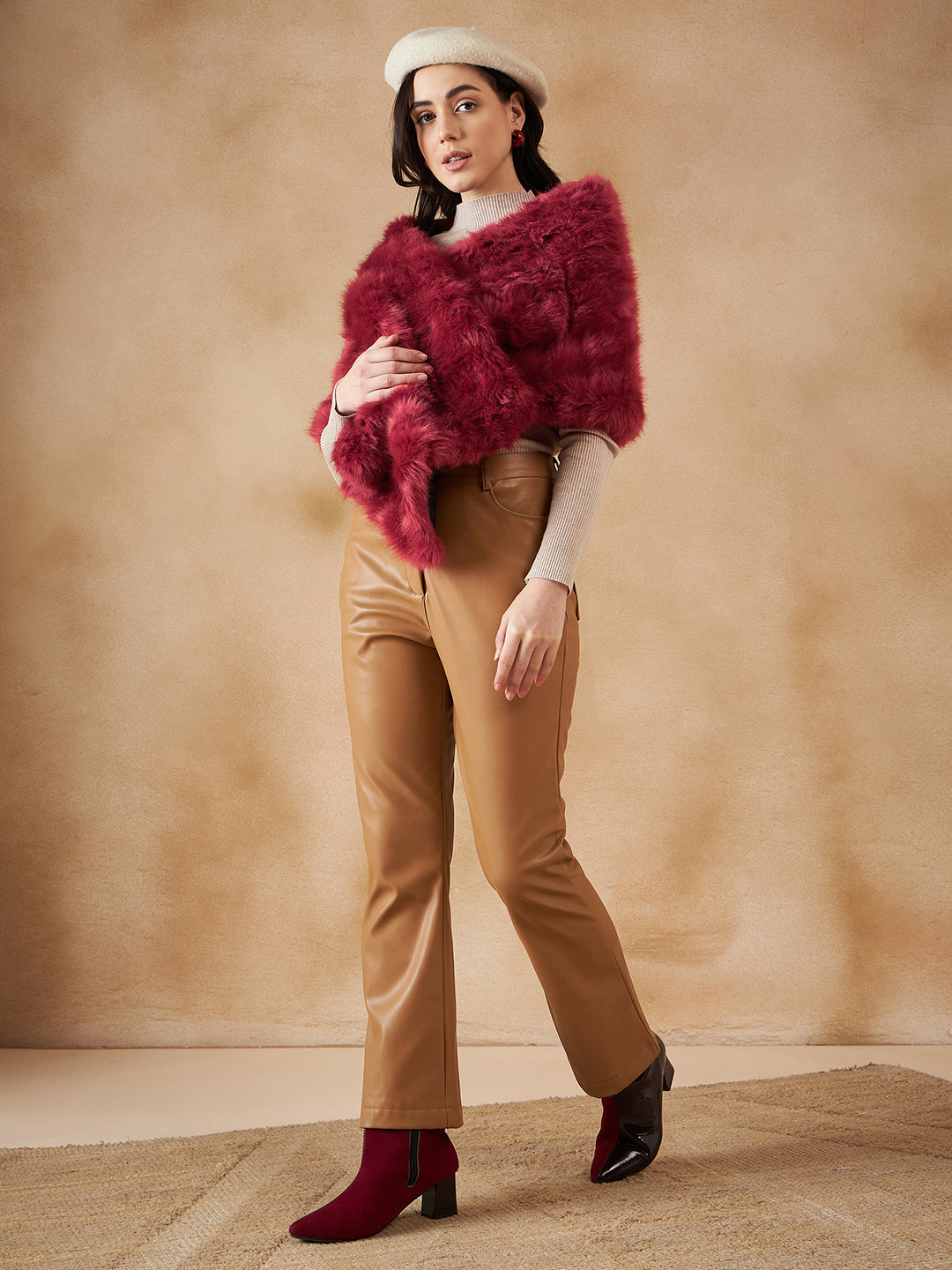 InWeave Women's Bright Rust Fur Cape