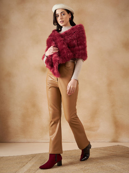 InWeave Women's Bright Rust Fur Cape