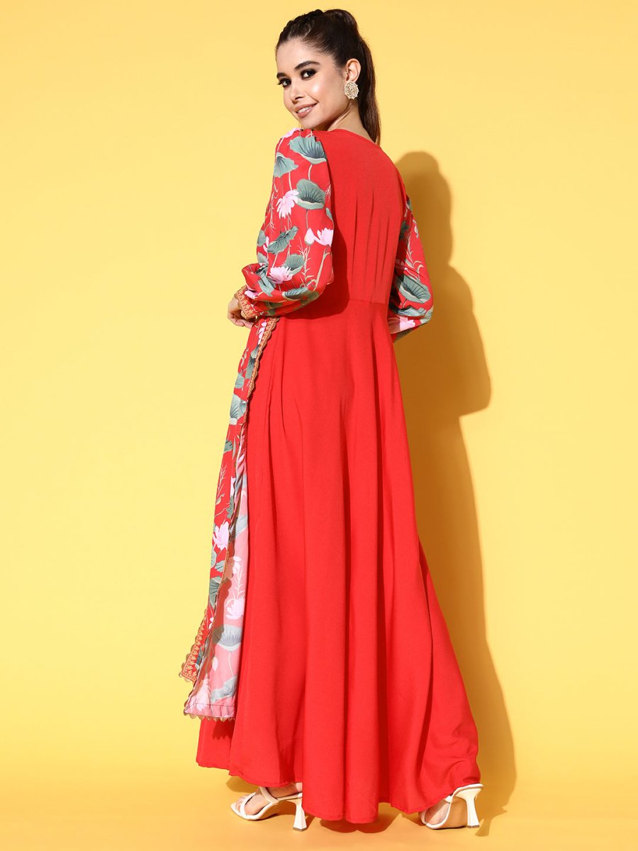 Ahalyaa Floral Printed Tie-Ups Maxi Ethnic Dress