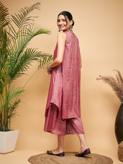 InWeave Women's Wine Lurex Short Pallazo Kurta Set