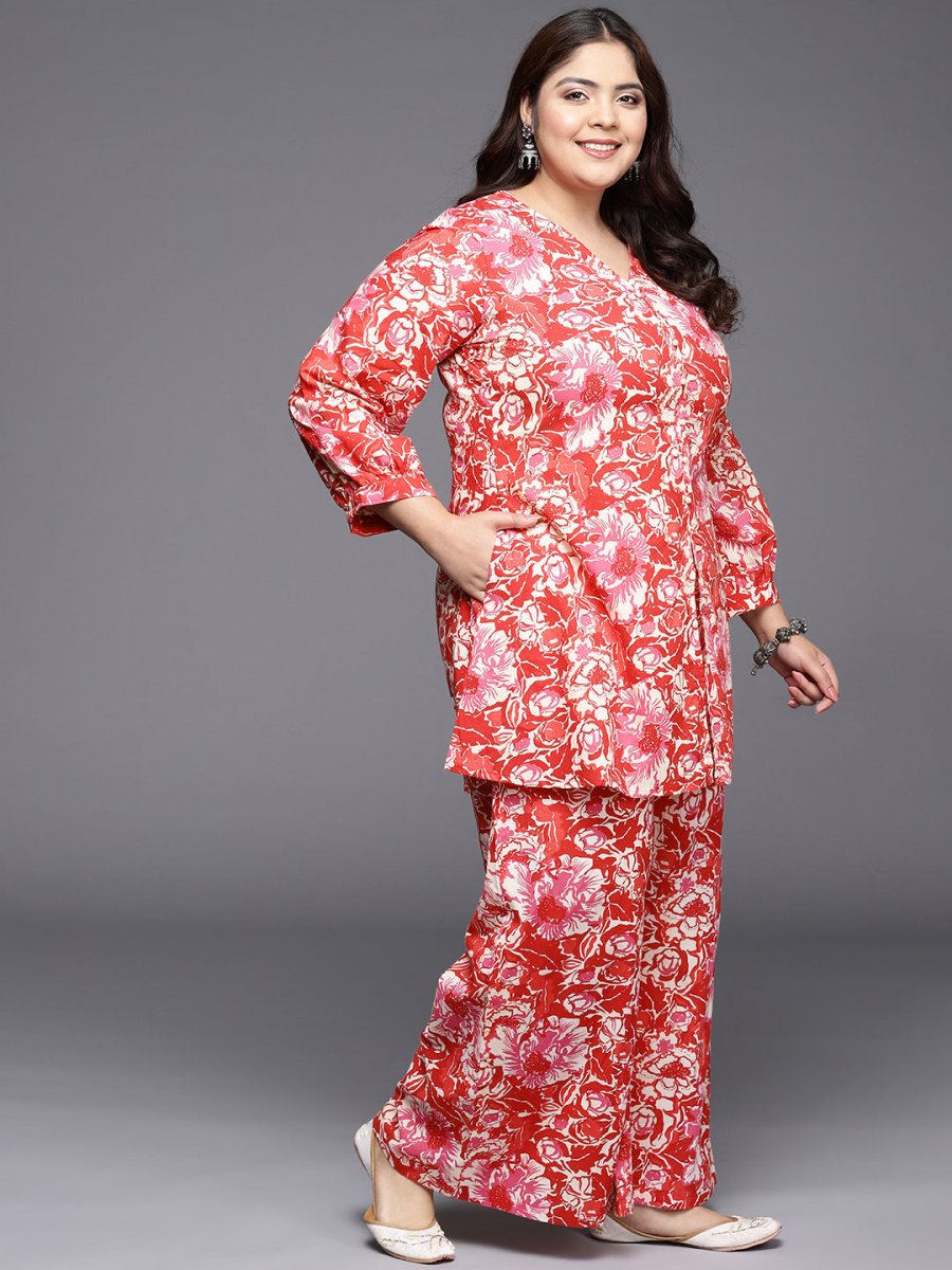 Ahalyaa Women Plus Size Printed Cotton Tunic with Palazzos