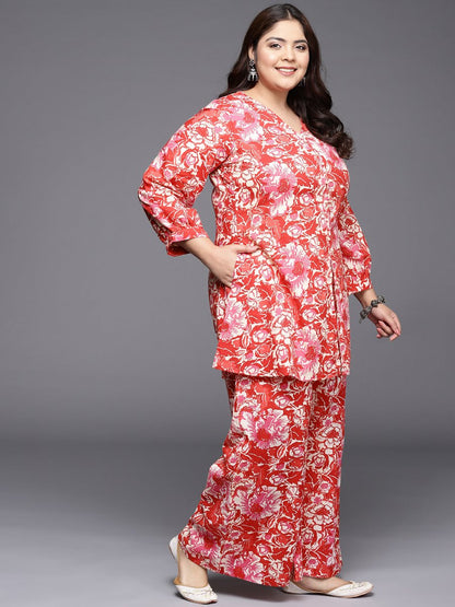 Ahalyaa Women Plus Size Printed Cotton Tunic with Palazzos