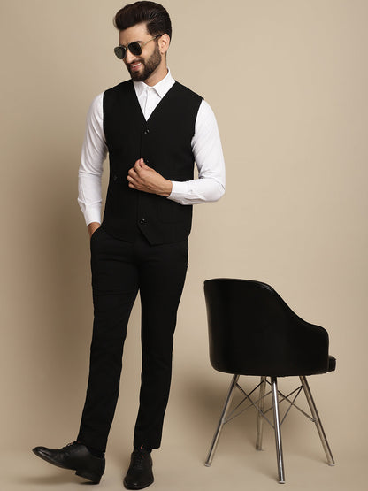 Even Apparels Men's Black Waistcoat With Patch Pocket
