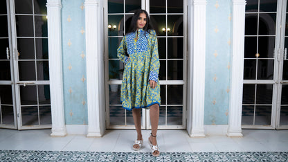 Noroke Sustainable fabric | Cupro Muslin Blue Pottery Tunic Dress