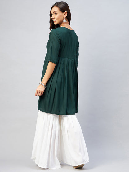 InWeave Women's Dark Green Short Anarkali Kurta