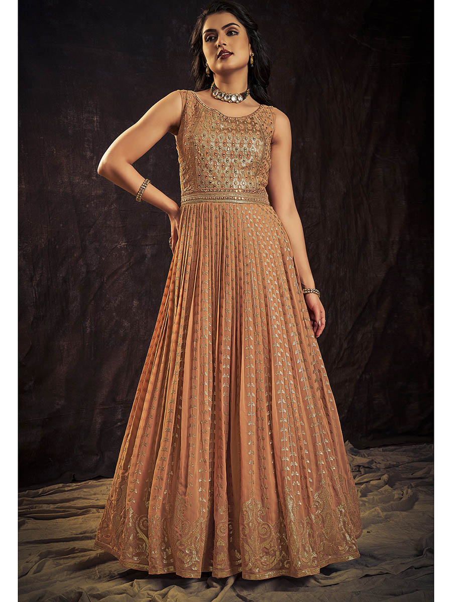 Myra Apricoat Real Georgette Designer Gown Style Suit