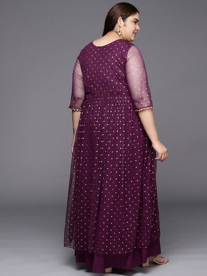 Ahalyaa Plus Size Round neck Net Maxi Ethnic Dress