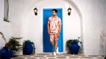 Noroke Sustainable fabric | Linen Satin Linen Geometric Co-ord Set Men
