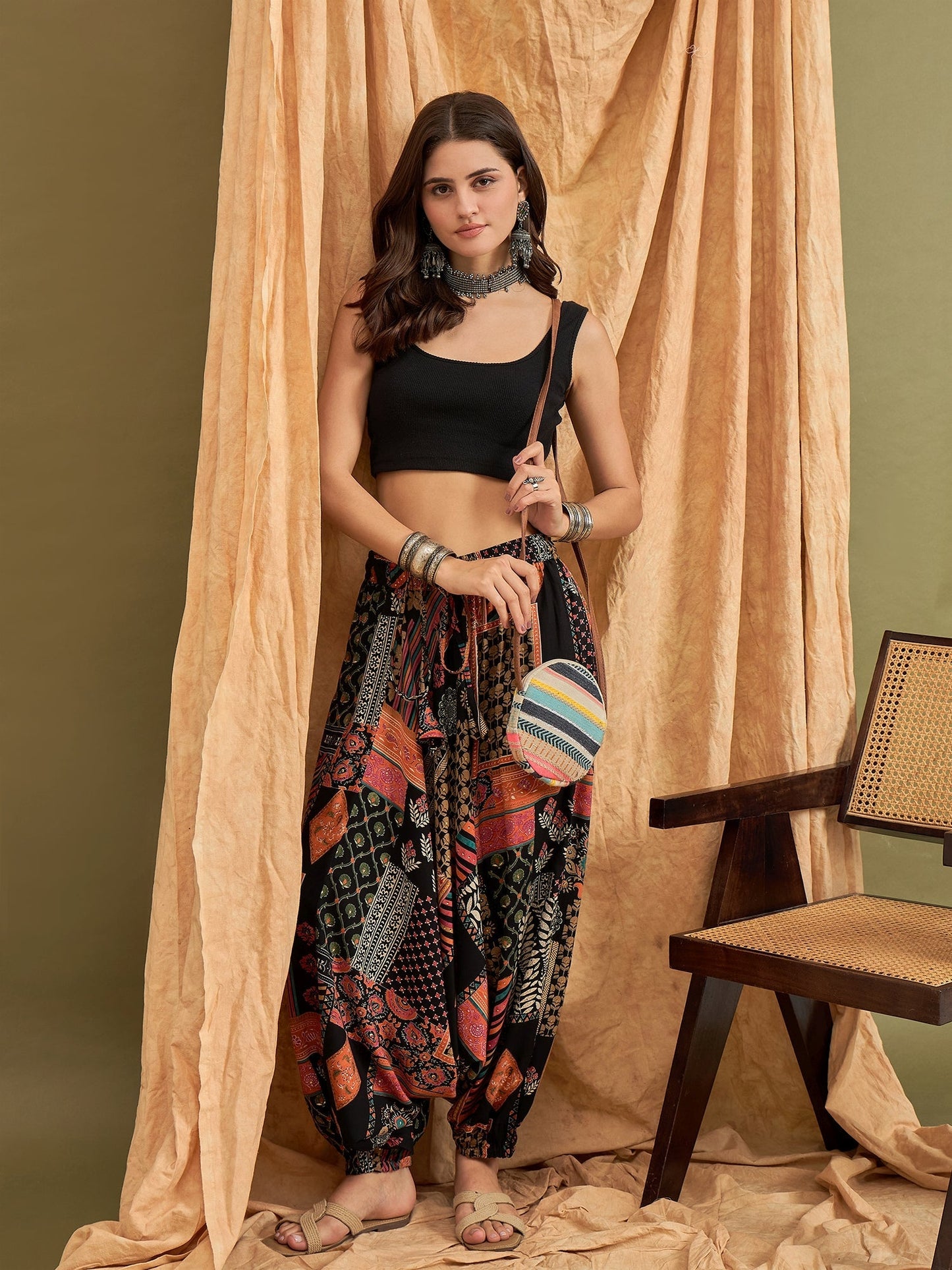 InWeave Black Multi Ethnic Harem Pant
