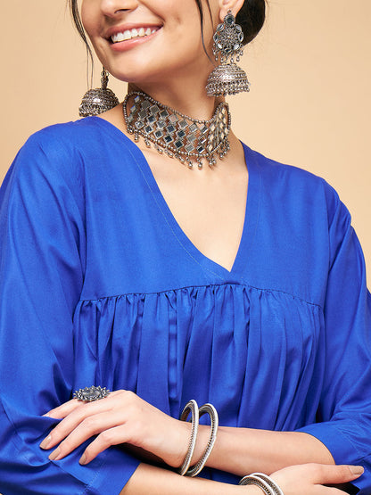 InWeave Women's Ink Blue Flared Kurta Palazzo Set