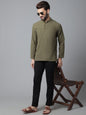 Indian Clothing Even Apparels Green Pure Cotton Kurta With Band Collar
