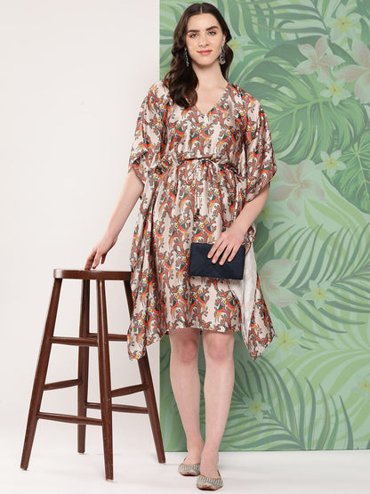 InWeave Women's Elegant Bird Print Kaftaan