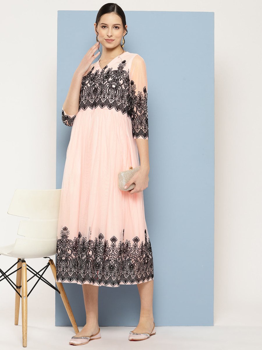 Ahalyaa Ethnic Motifs Printed Midi Empire Dress