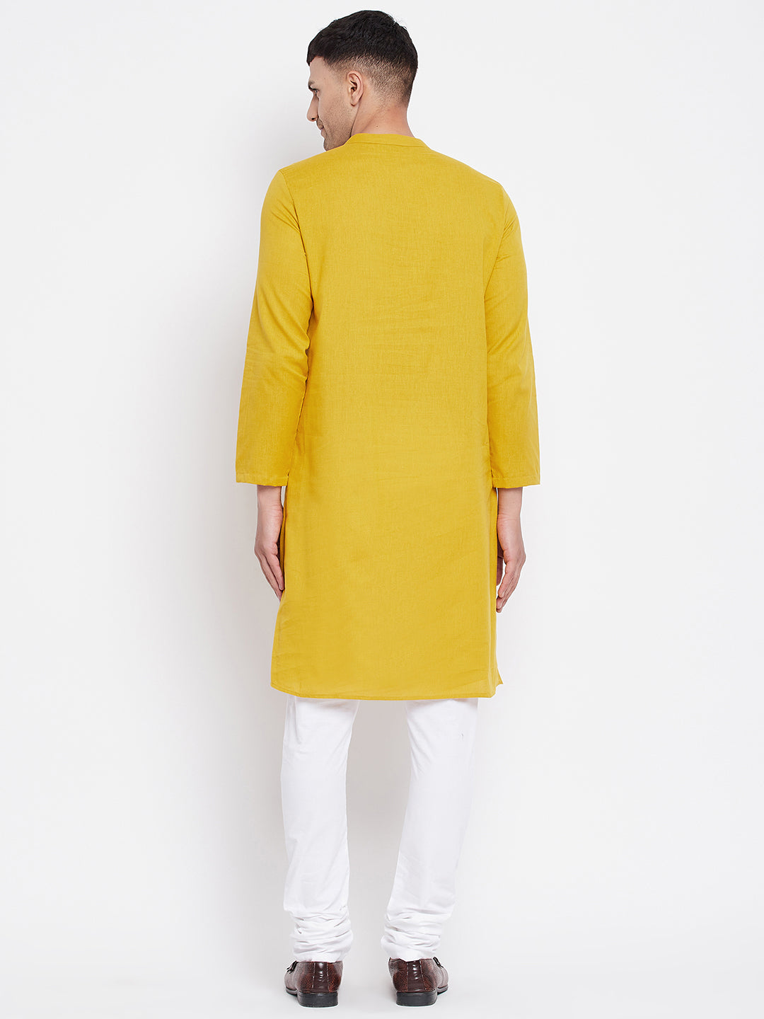 Even Apparels Yellow Pure Cotton Kurta With Band Collar