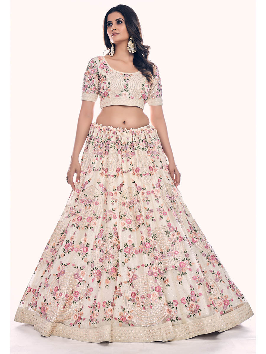 Myra White Soft Net Embroidered Designer Lehenga Choli