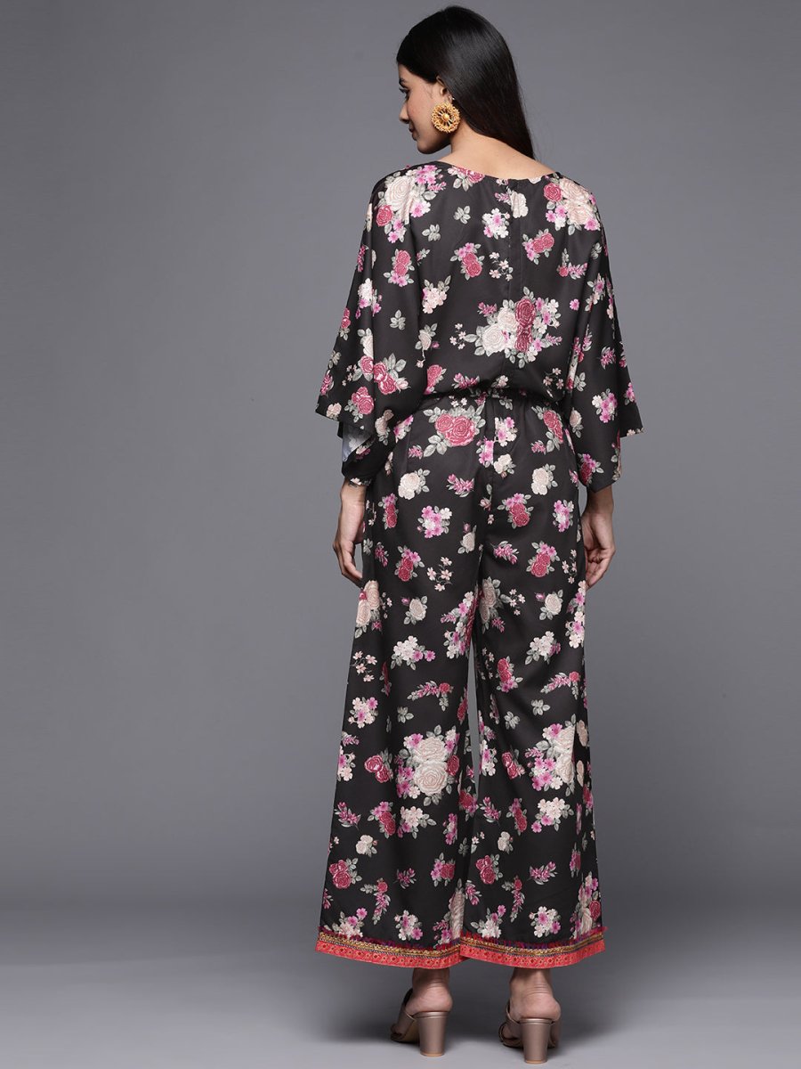 Ahalyaa Printed Crepe Basic Jumpsuit With Lace Inserts