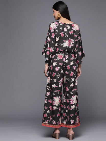 Ahalyaa Printed Crepe Basic Jumpsuit With Lace Inserts