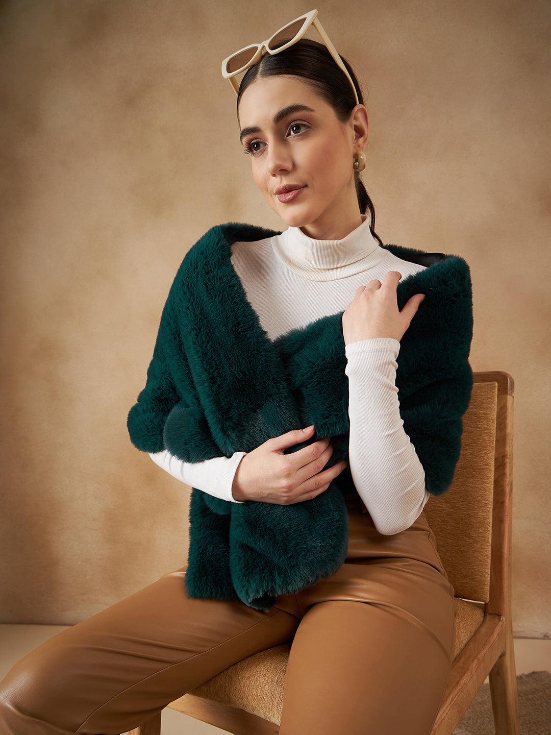 InWeave Women's Dark Teal Long Faux Fur Cape