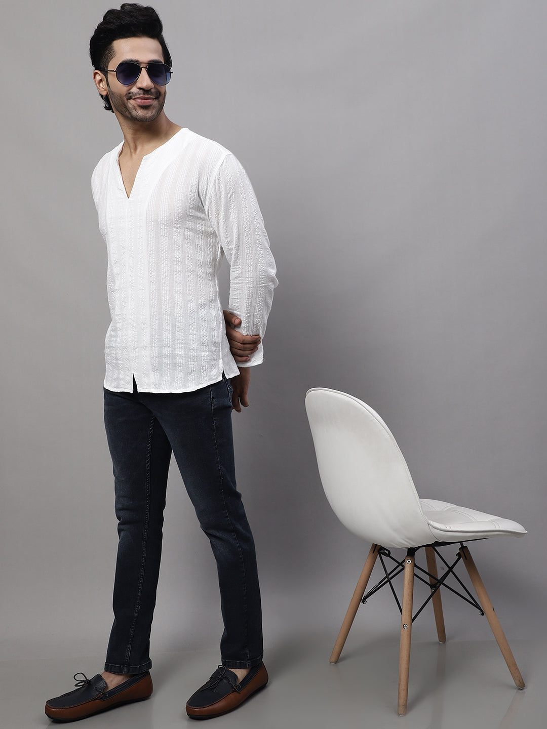 Even Apparels White Pure Cotton Open Neck Kurta