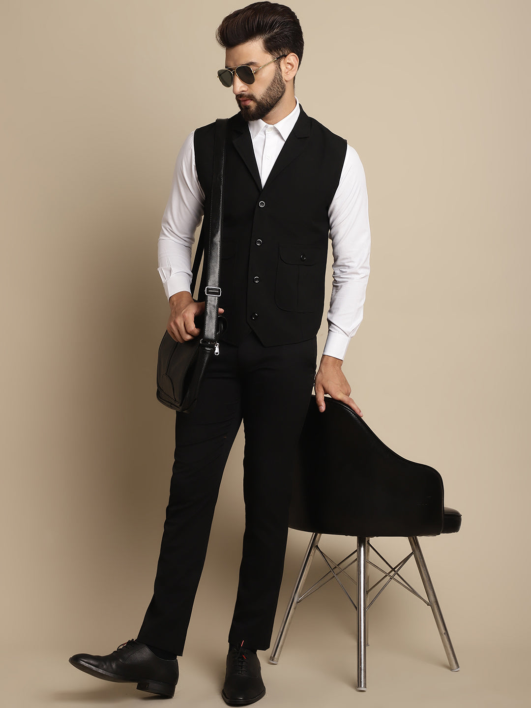 Even Apparels Men's Black Waistcoat with Notched Lapel