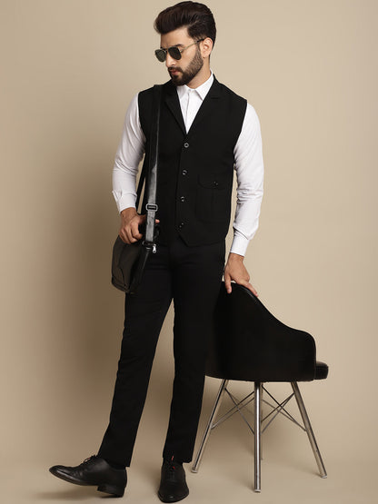 Even Apparels Men's Black Waistcoat with Notched Lapel