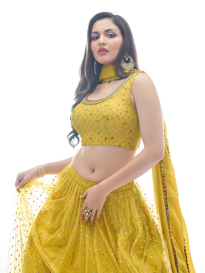 Myra Mustard Art Silk Designer Lehenga
