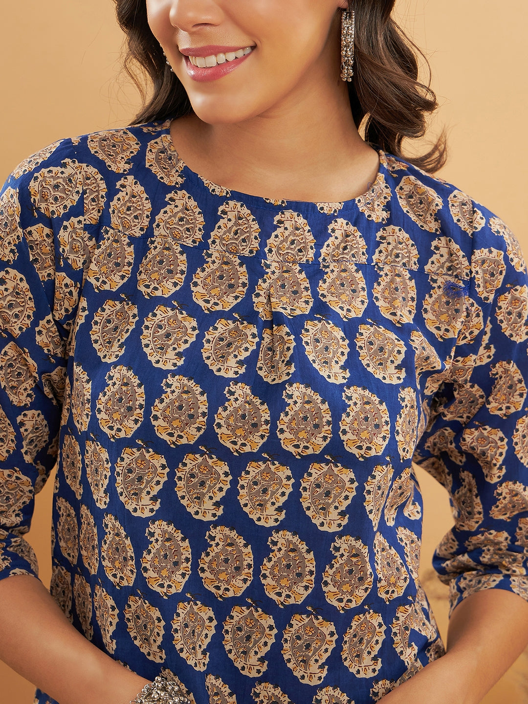 InWeave Women's Ink Blue Small Paisley Kalamkari Top