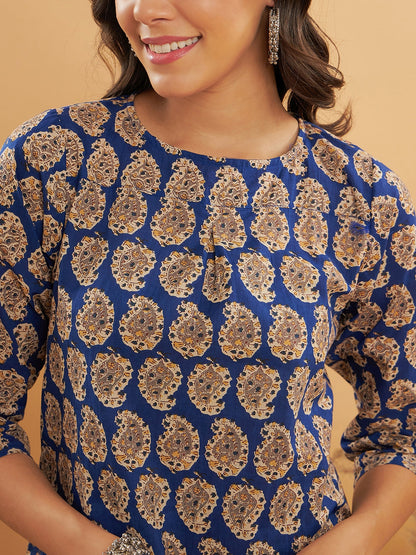 InWeave Women's Ink Blue Small Paisley Kalamkari Top