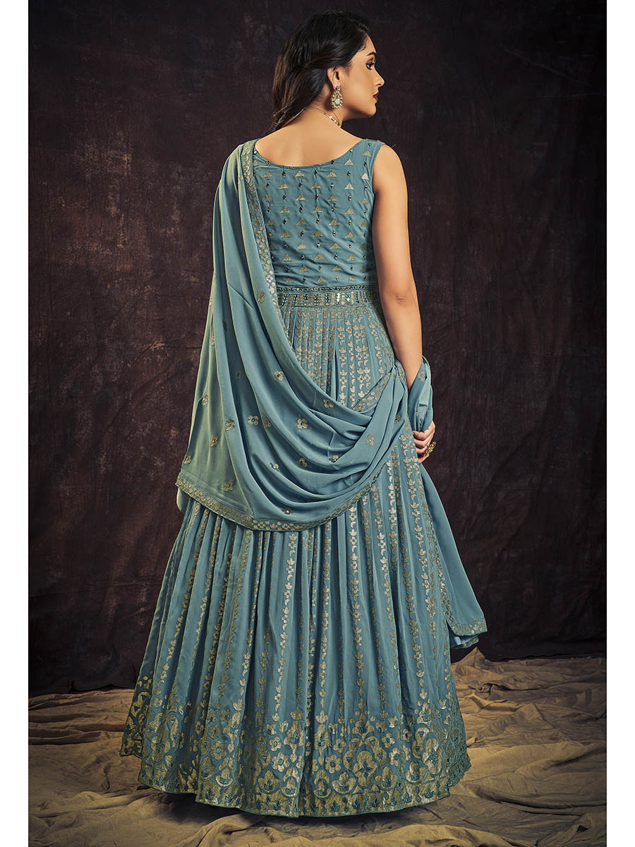 Myra Blue Real Georgette Designer Gown Style Suit