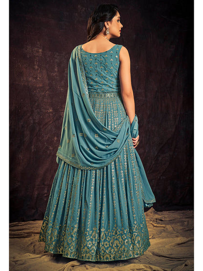 Myra Blue Real Georgette Designer Gown Style Suit