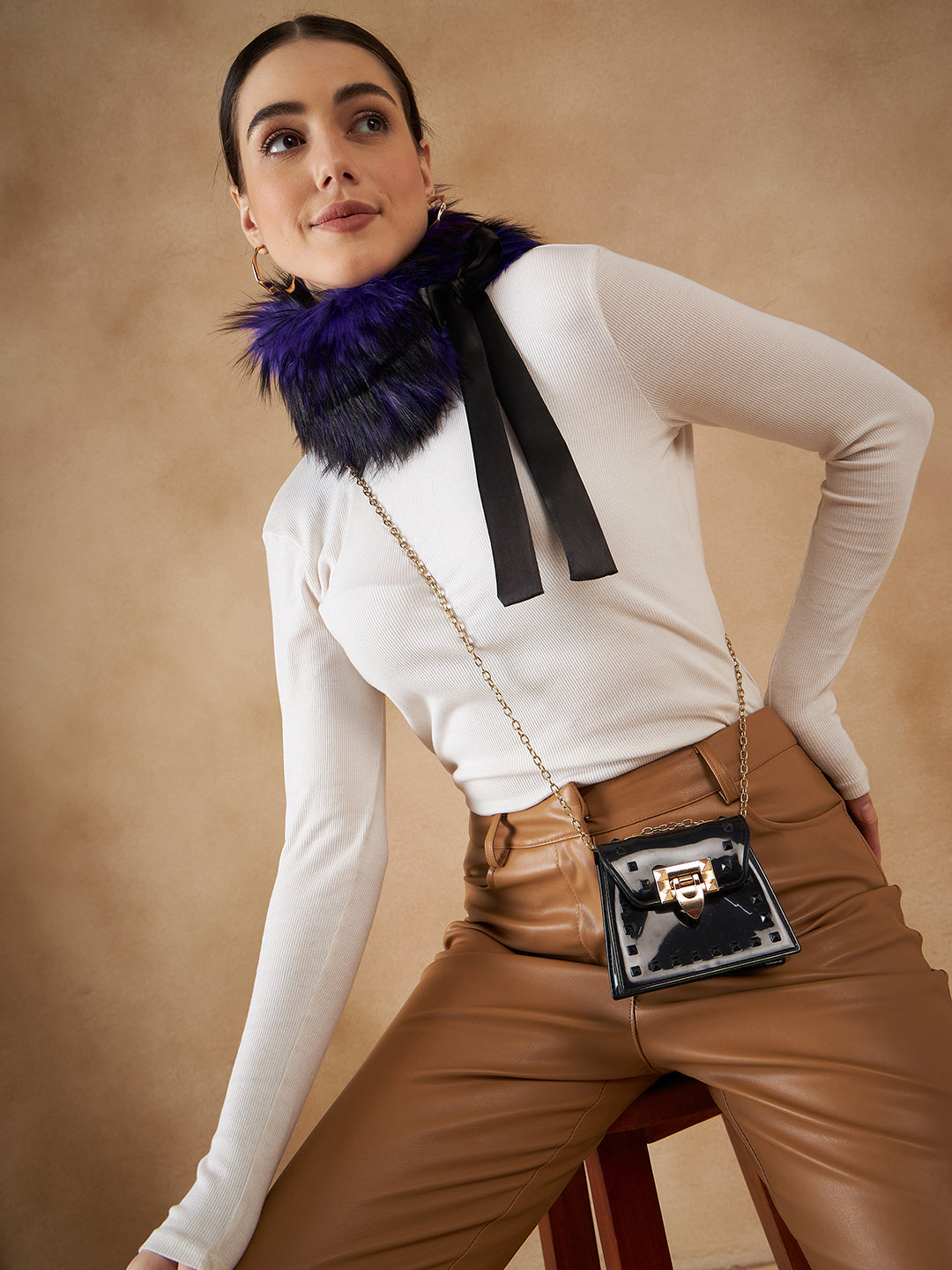 InWeave Women's Purple Black Fur Neckpiece