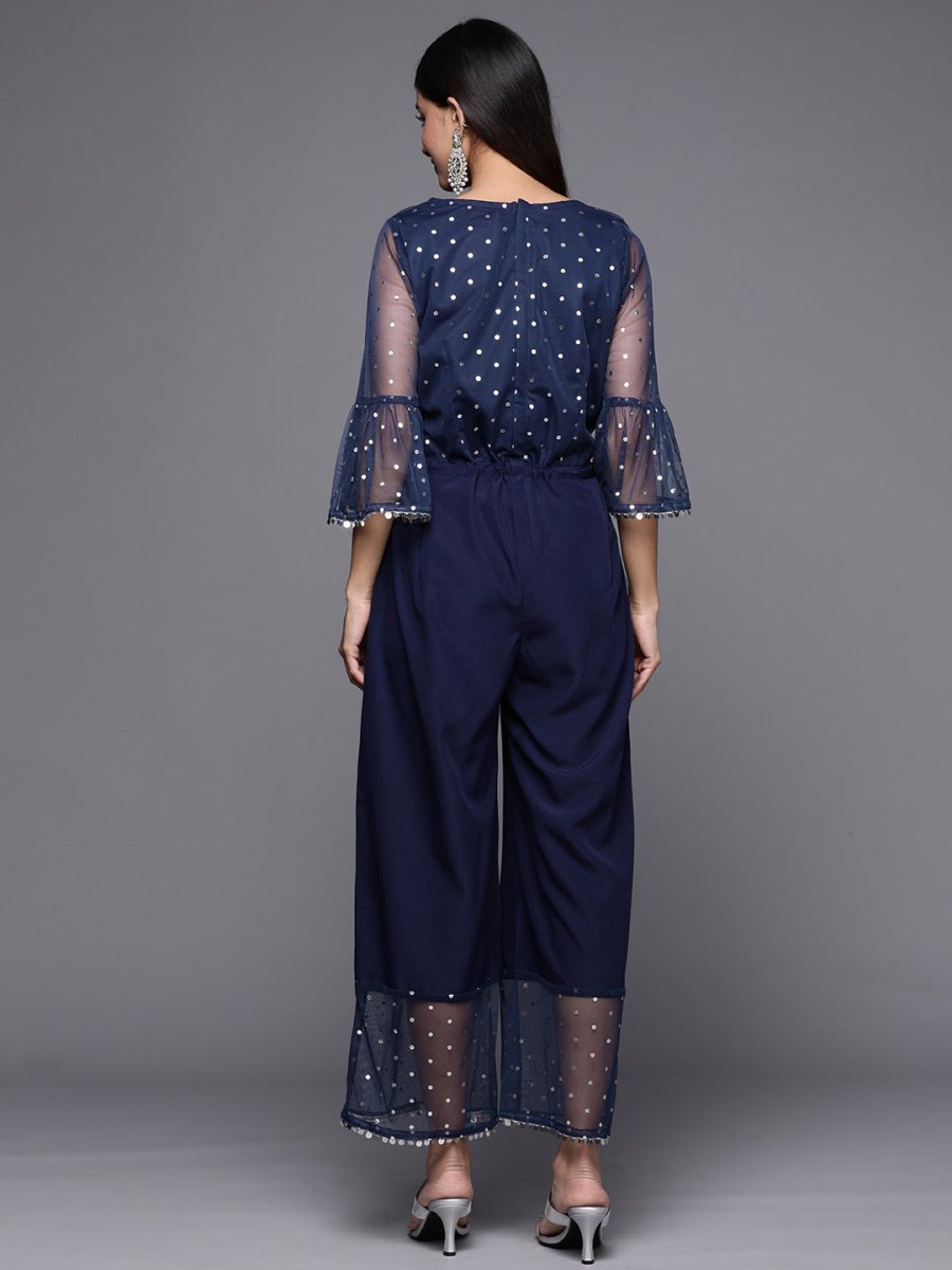 Ahalyaa Printed Bell Sleeves Crepe Basic Jumpsuit With Waist Tie-Ups