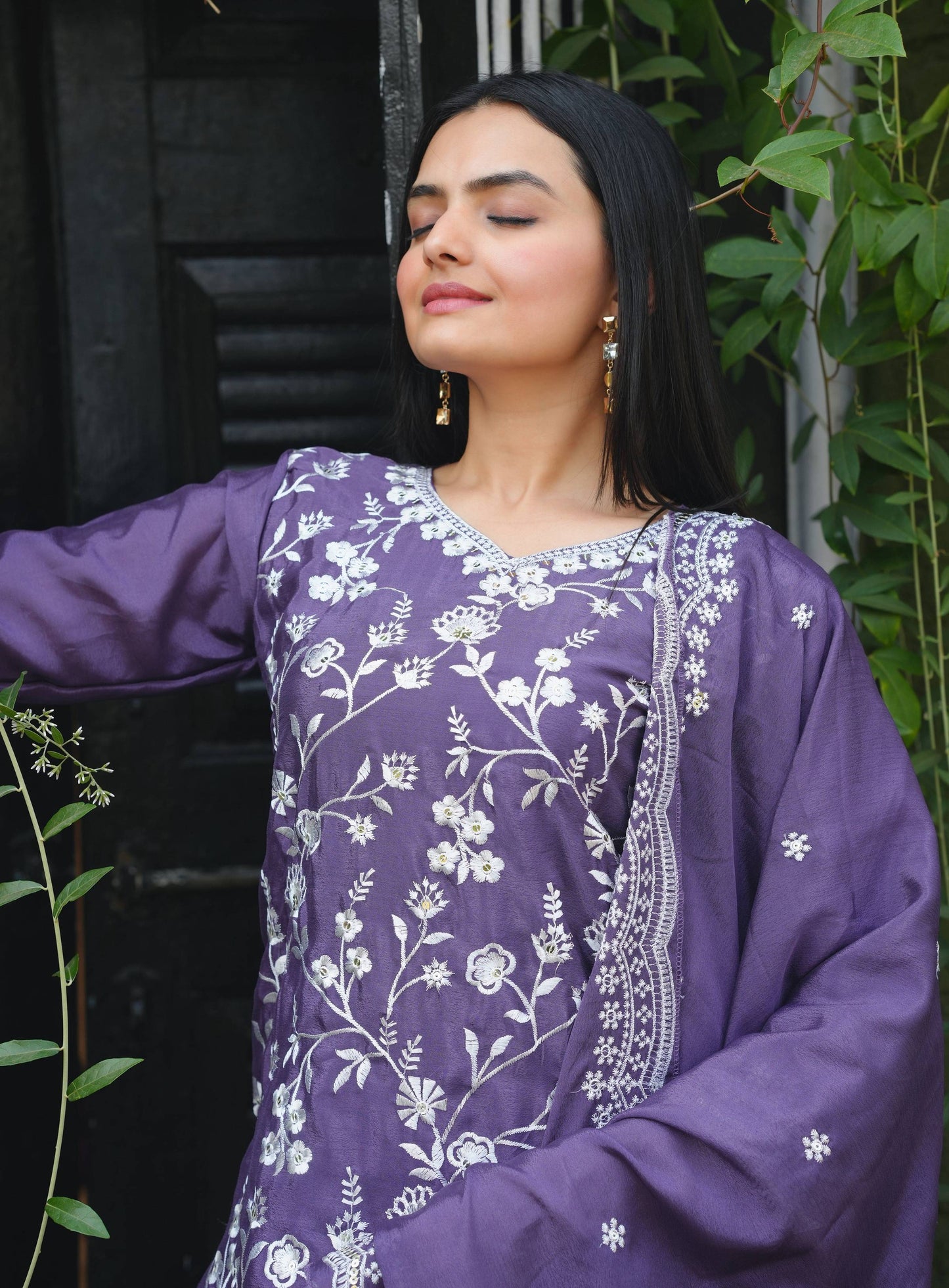 Yash Enterprise Alluring Sequence Embroidered Work Lavender Silk Readymade Salwar Suit