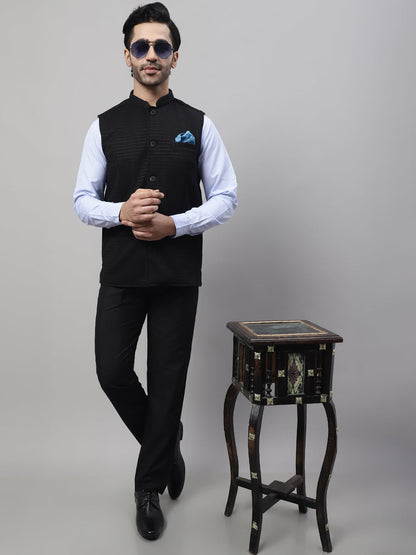 Even Apparels Men's Black Nehru Jacket With Welt Pockets