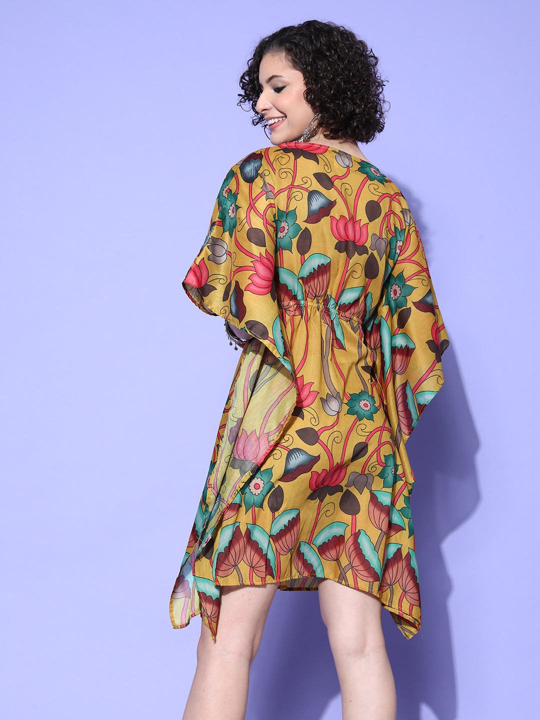 InWeave Women's Mustard Printed Kaftan Dress