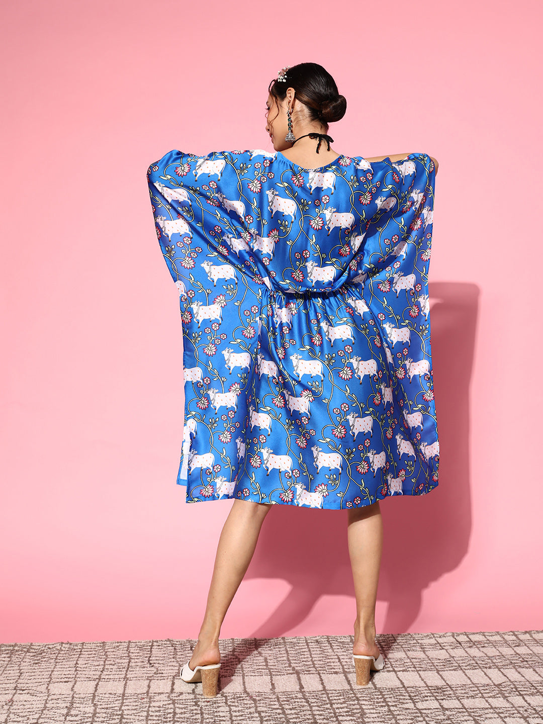 InWeave Women's Ink Blue Indian Bull Print Kaftan