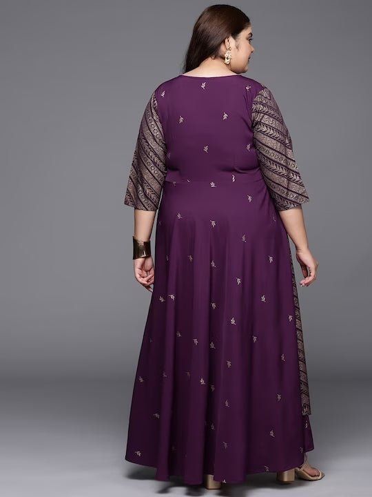 Ahalyaa Plus Size V-neck Maxi Ethnic Dress